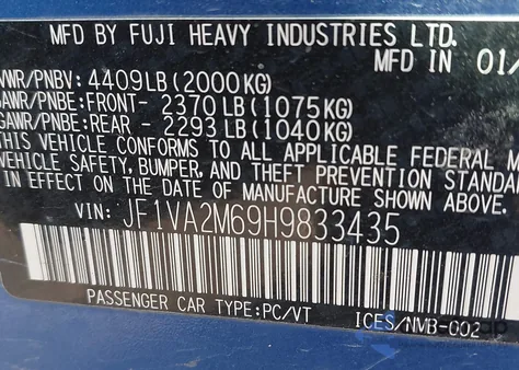 2017 Subaru Wrx Sti из США, поврежденный, VIN JF1VA2M69H9833435